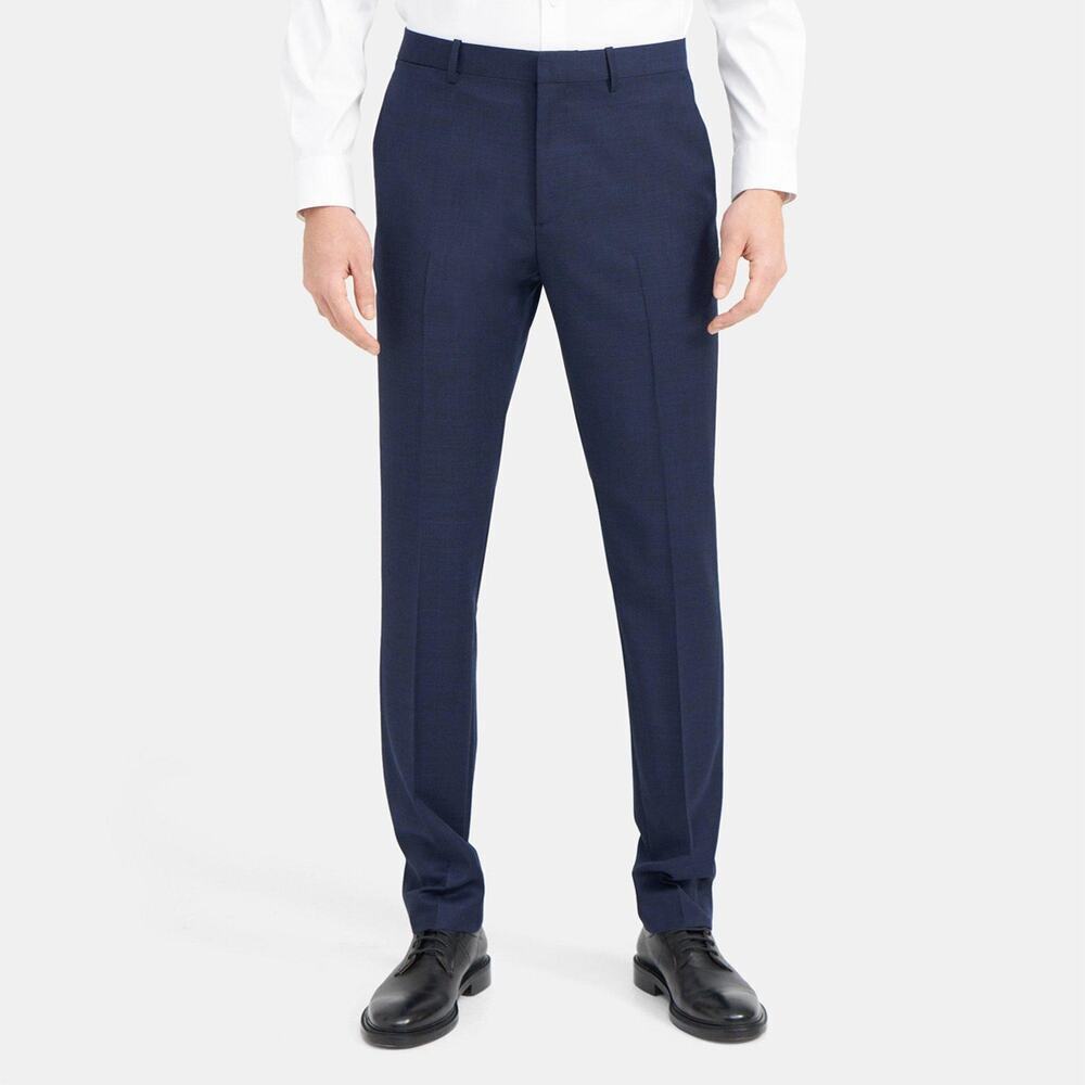 Theory Navy Textured Tonal Grid Wool Slim Fit Dress Pants Size 34